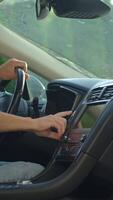 Hand pressing car engine start button. Starting vehicle using modern ignition technology. Person ready to driving car video