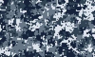 Abstract digital camouflage pattern in shades of blue and grey. Ideal for backgrounds, textiles, or militarythemed designs. The pixelated texture evokes a sense of mystery and concealment. vector