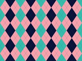 Vibrant argyle pattern in pink, teal, and navy. Perfect for fashion, textile, or website backgrounds. Geometric design evokes a playful yet sophisticated aesthetic. vector