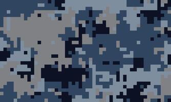 Abstract pixelated camouflage pattern in shades of blue and grey. Ideal for backgrounds, textiles, or digital art projects. Suggests concealment, mystery, or digital technology. vector