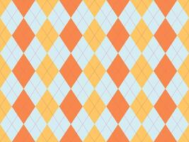 Vibrant argyle pattern in peach, orange, and pastel blue. Perfect for backgrounds, textiles, or playful designs. vector
