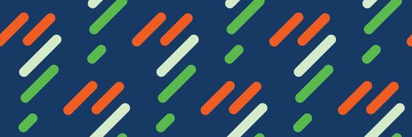 Vibrant abstract pattern of diagonal lines in green, orange, and white on a navy blue background. Perfect for website banners, social media posts, or modern design projects. vector