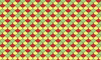 Vibrant geometric pattern featuring overlapping scales in red, yellow, and green. Perfect for textile design, website backgrounds, or playful branding. vector