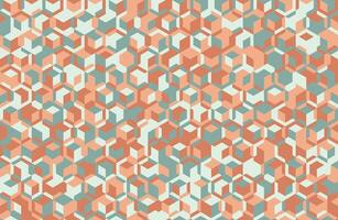 Abstract geometric pattern with interlocking cubes in muted coral and teal. Ideal for modern design projects, textile prints, website backgrounds, and branding. vector