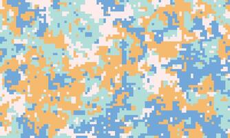 Abstract pixelated camouflage pattern in pastel orange, blue, and mint green. Perfect for backgrounds, textiles, or digital designs needing a modern, playful, and slightly edgy aesthetic. vector