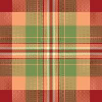 Vibrant autumnal plaid pattern in warm peach, sage green, and burgundy. Perfect for fallthemed designs, textiles, or website backgrounds. Evokes feelings of warmth, comfort, and rustic charm. vector