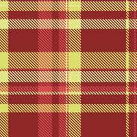 Vibrant red and yellow plaid pattern. Perfect for textile design, fashion, or website backgrounds. This seamless texture offers a warm, inviting aesthetic, ideal for autumn or fall themes. vector