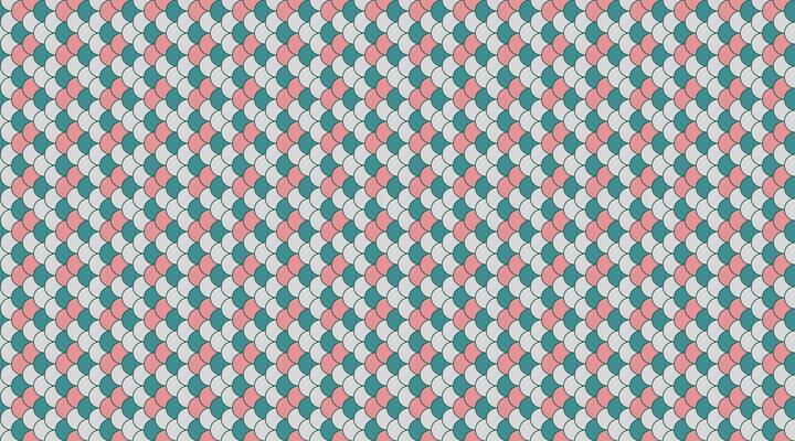 Abstract geometric pattern with pastel pink and teal overlapping scales. Perfect for website backgrounds, textile designs, or as a vibrant, visually appealing texture.