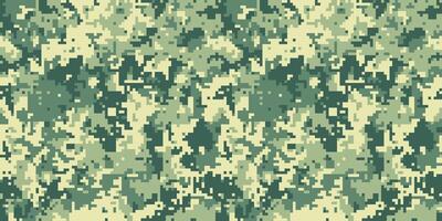 Abstract digital camouflage pattern. Seamless texture in muted greens and beige. Ideal for backgrounds, textile design, military or outdoor themes. Suggests concealment, strategy, and nature. vector