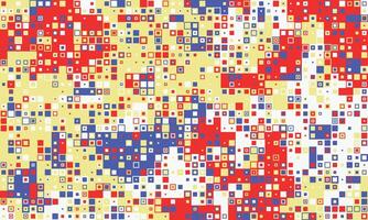 Abstract pixel art background featuring a vibrant mosaic of red, blue, yellow, and white squares. Ideal for website banners, tech presentations, or modern design projects. vector