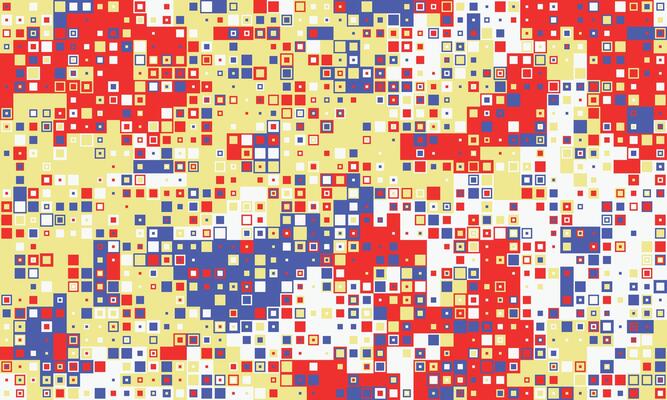 Abstract pixel art background featuring a vibrant mosaic of red, blue, yellow, and white squares. Ideal for website banners, tech presentations, or modern design projects.