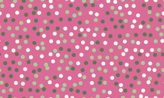 Joyful pink background scattered with green and white polka dots. Perfect for celebratory designs, packaging, textiles, or website backgrounds. vector