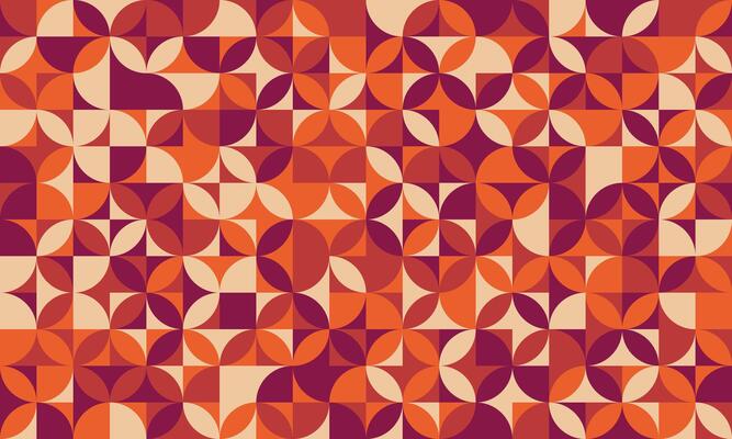 Vibrant midcentury modern geometric pattern. A seamless design featuring warm, earthy tones in a repeating floralinspired motif.