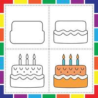 Easy Cake Drawing for Kids Fun Coloring Page Tutorial vector