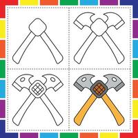 Step by Step Hammer Drawing for Kids to Color vector