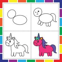 How to draw a unicorn for kids vector