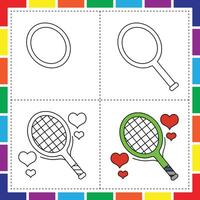 Easy Tennis Racket Coloring Page with Step by Step Guide vector