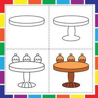 Easy Table Coloring Page with How to Color Instructions vector