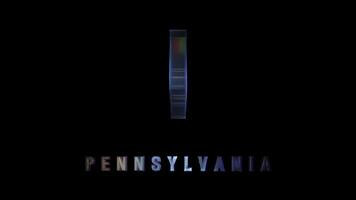 Pennsylvania map shape with smooth glow and metallic label video