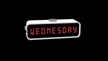Digital clock displaying Wednesday on screen video