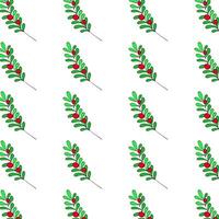 Seamless pattern with hand-drawn green leaves and red berries. Perfect for Christmas, winter, or festive projects vector