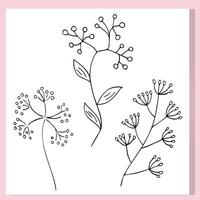 Simple hand-drawn wildflowers in black outline. Minimalist floral doodles perfect for coloring pages, botanical design, nature stickers, and line art projects. vector