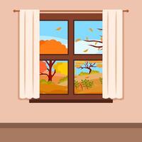 autumn view from the window cartoon illustration vector