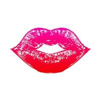 Gradiend pink and red lips with textured distressed effect on white background. vector