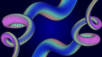 Twisted, dotted, gradient tubes on a dark blue background, creating abstract, and dynamic design vector