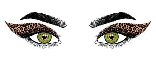 Green eyes with leopard print eyeshadow vector