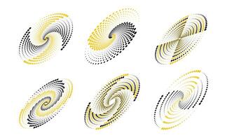 Elliptical shapes with swirling halftone dot patterns in black and yellow vector