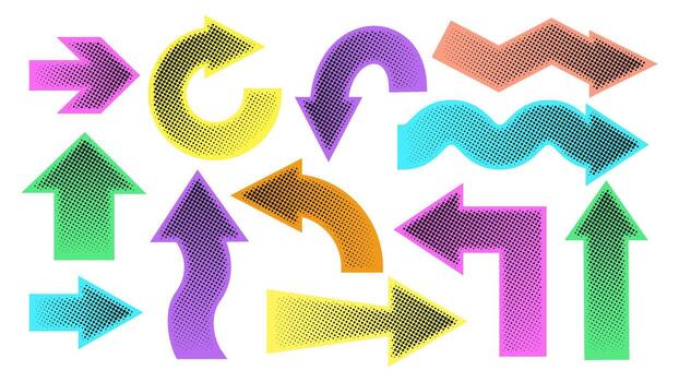 colección de vistoso trama de semitonos estampado flechas señalando en varios direcciones vector