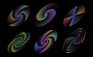 Elliptical shapes with swirling, colorful halftone dot patterns vector