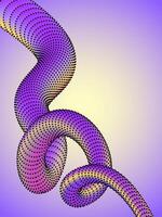 Dotted gradient tube twisting and curving on a light purple and yellow gradient background. vector