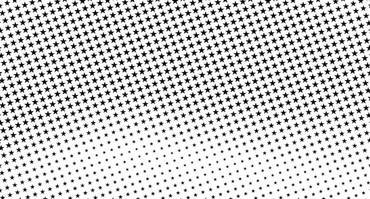 Black star pattern on a white background, fading from large to small stars in a diagonal direction.