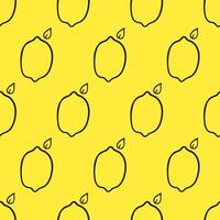 Lemon. Seamless pattern. Outline hand drawn illustration on yellow background. vector