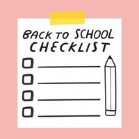 White paper note. Back to school checklist. Pink background. design. vector