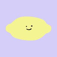 Smiling Lemon. Happy Citrus Character. Hand drawn illustration on purple background. vector