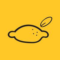 Lemon with leaf. outline icon. Fruit illustration on yellow background. vector