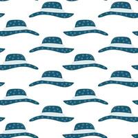 Seamless pattern of stylish sun hats with dotted details on a white background suitable for various design applications vector