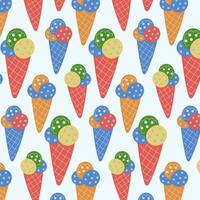 Colorful seamless pattern of ice cream cones with various toppings and vibrant colors suitable for children s designs vector