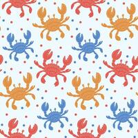 Colorful seamless pattern featuring crabs in vibrant hues with playful dots on a light background vector