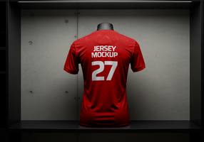 A red jersey mockup with the number 27 displayed on the back psd