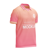 Mens poloshirt with sharp v collar layer short sleeve tshirt jersey mockup front halfside view psd