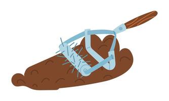 Rotary cultivator rolls on the soil. Loosen the soil for plants. Gardening tools. Flat color illustration. It is suitable for the design of articles and educational materials on gardening and hobbies vector