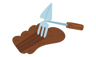 double hoe loosens the soil for plants and garden crops. Beds. Gardening tools. Flat color illustration. It is suitable for the design of articles and educational materials on gardening and hobbies. vector