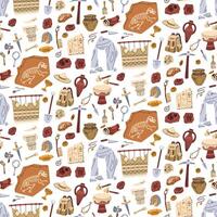 Colorful archaeological tools and artifacts pattern vector