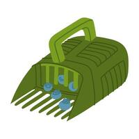 combine harvester for picking berries with blueberries in bucket. Flat color illustration. Gardening tools. It is suitable for agrothematics, applications, educational materials and product packaging vector