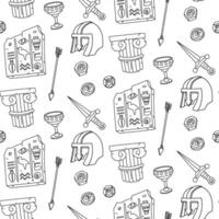 pattern of historical finds. Coins, a helmet, a dagger, a Greek column, and a stone with Egyptian hieroglyphs have a seamless texture. Materials for scientific posters, books, and articles. vector