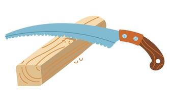 garden saw saws a board. Gardening and construction tools. The workflow. Flat color illustration. For the topics ecology, horticulture, sustainable development, landscaping and nature conservation vector